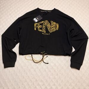 FENDI Fisheye Cropped Sweatshirt with removable sleeves cotton Black, size Large